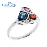 14kt White Gold Ring with Garnet, Topaz and Amethyst- Size 7